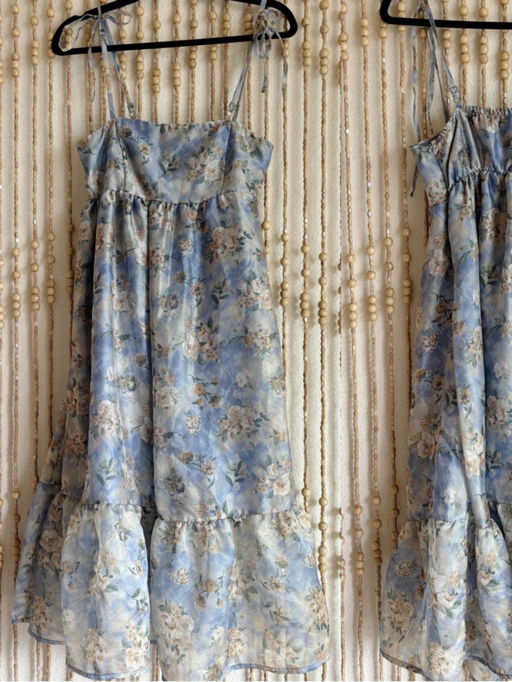 NWOT Renaissance Romantic Boho Light Blue Floral Chiffon Ruffle Tank Flowy Dress